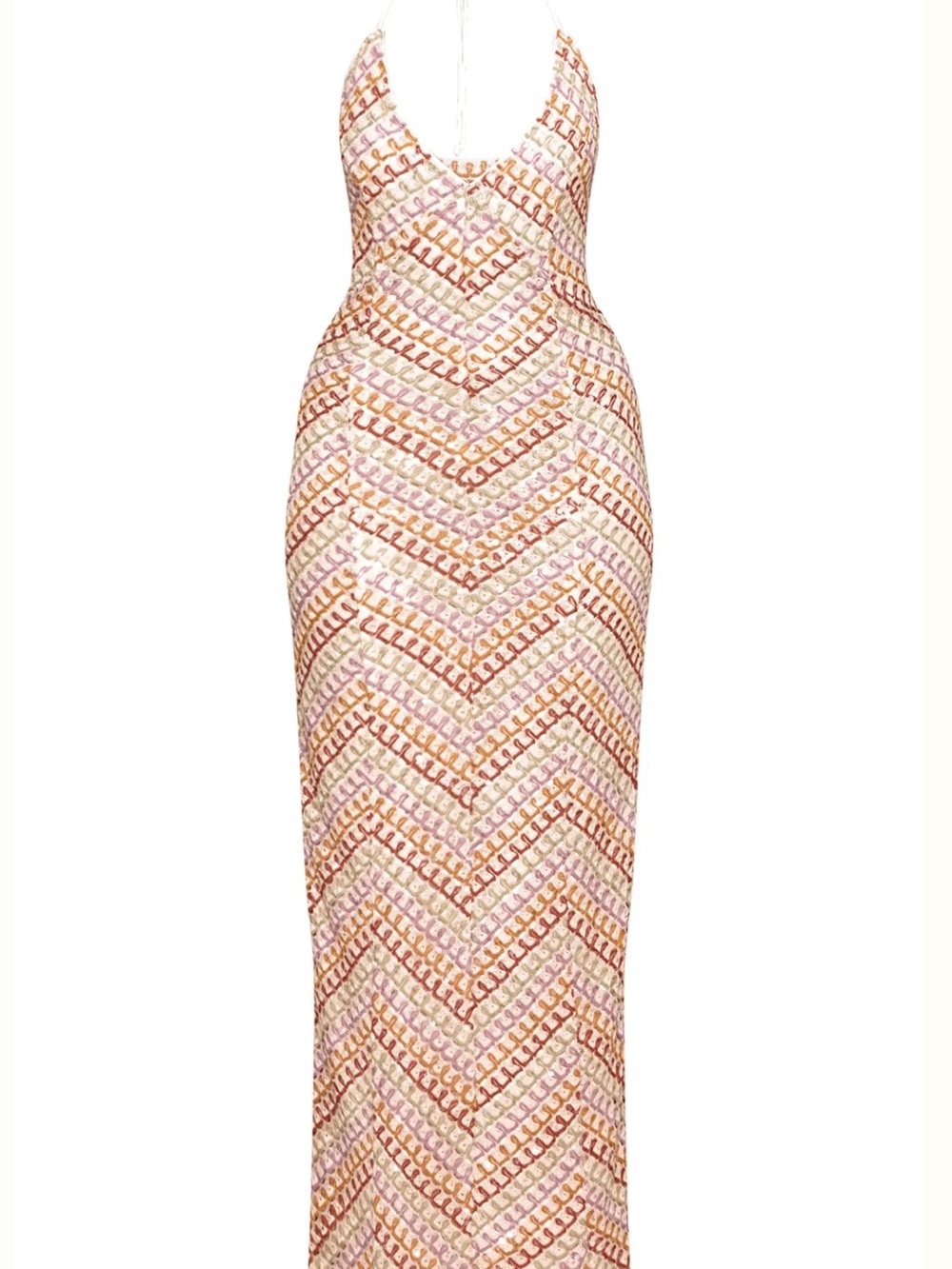 PrettyLittleThing Pink & Gold Chevron Sequin Maxi Dress